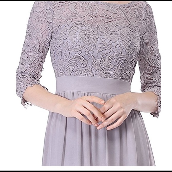 Lace Floor Length Evening Dress With Sleeves - Picture 3 of 5